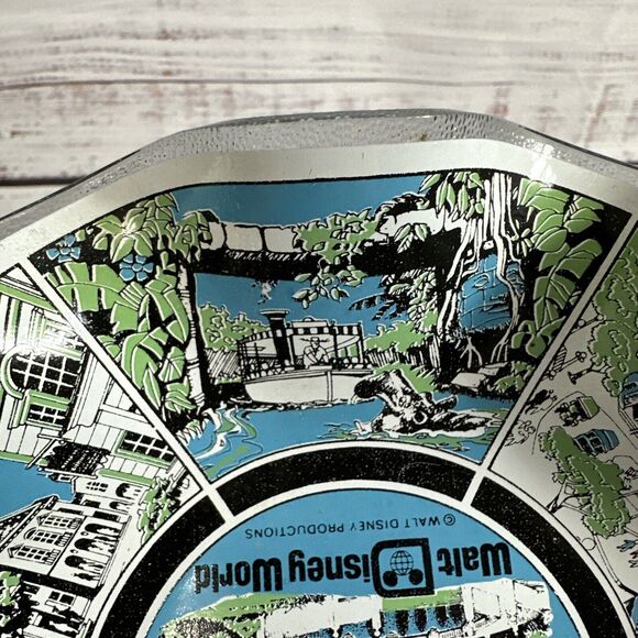 70s Vtg Walt Disney World Scalloped Fluted souvenir Glass Ashtray Candy 7" Dish - Picture 6 of 11